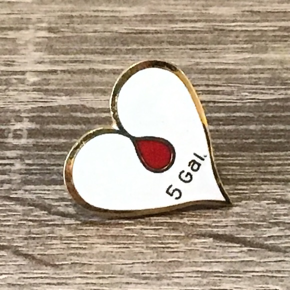 Red Cross 5 Gallon Blood Donation Red & White Enamel Lapel Pin/Brooch 13/16" L - Picture 1 of 3